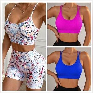 4 pc Women's Bright Colorful and Floral Sports Bra Set